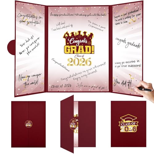 Image of Graduation Decorations 2026 Burgundy Gold Graduation Guest Book to Sign Class Of 2026 Signature Guestbook Alternative Party Gifts Keepsake Congrats Grad Invitations Memory Card Board College School