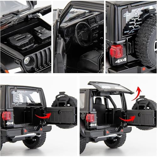 Image of Rubicon Wrangler Toy Car for Kids Collection 1:24 Scale Diecast Metal Model Car with Light Sound Pull Back Openable Door