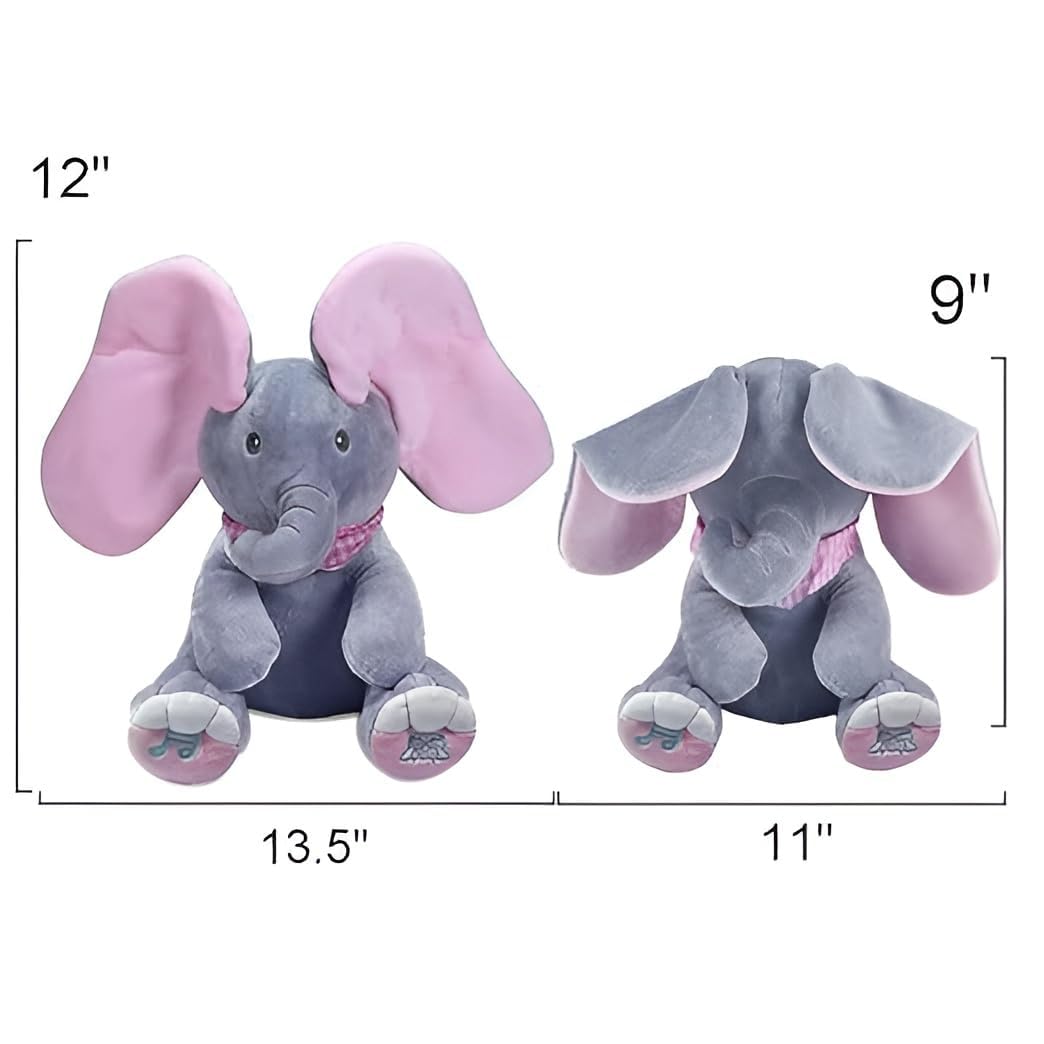 Riyenio Peek-A-Boo Musical Elephant Plush Toy for Baby Girls & Boys, Soft Singing Elephant Toy with Moving Ears, Interactive Stuffed Animal for Infants 3-12 Months, for Babies