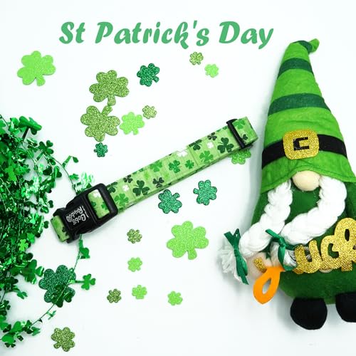 Image of St Patrick's Green Trefoil Print Dog Collar for X-Small Dogs | Daily Walks,Irish Parade,Spring Picnic Hiking,Adjustable,Cotton Fabric,Quick Release Plastic Buckle,Pendant,Female /Male Dog