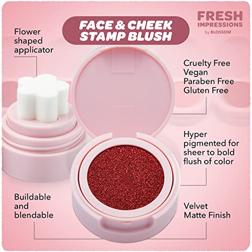 Blossom Fresh Impressions Hyper Pigmented Buildable Blendable Cushion Cream Blush Face Tint Cheek Stamp With Velvet Matte Finish & Flower Shaped Applicator, 0.17Oz/5G, Cinnamon Bark #TOP3