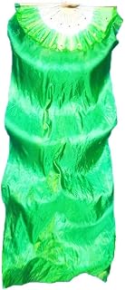 Hand Fans for Women Foldable, 2Pcs Bamboo Fan Flowy Green Long Silk Fans Large Chinese Fans Handmade Handheld Folding Fan for Dancing School Stage Performance Props Square Dance Fan
