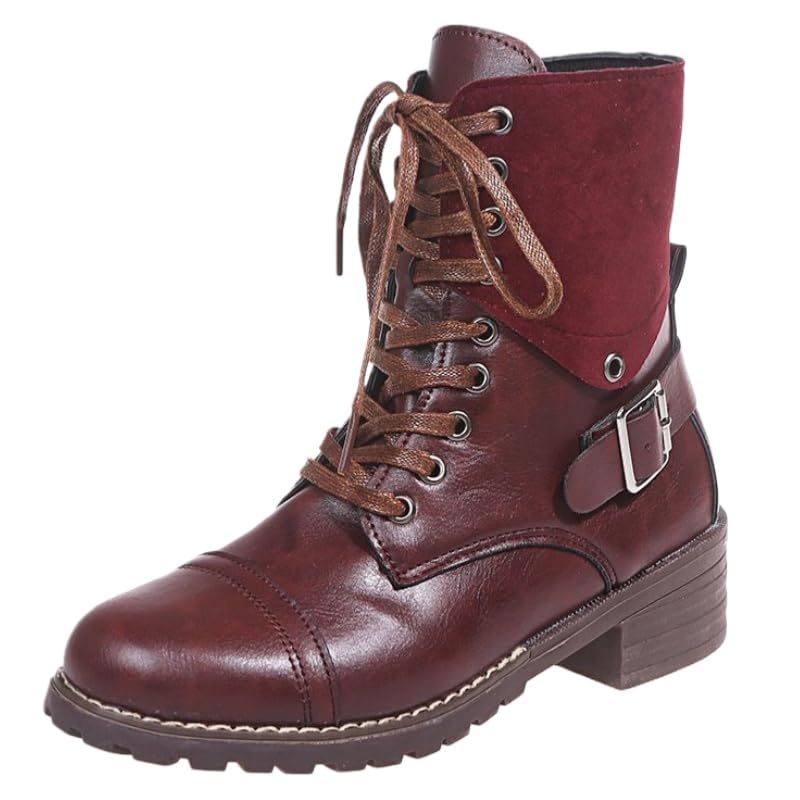Winter comfortable thick-soled Womens short boots - lace-up with buckle side zipper soft lining suitable for daily outdoor