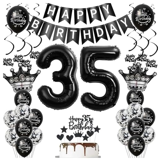 Globos para decoración de cumpleaños 35 años, hombres, negro y plateado, decoración de 35 años, globos para 35 cumpleaños, decoración para fiestas de cumpleaños