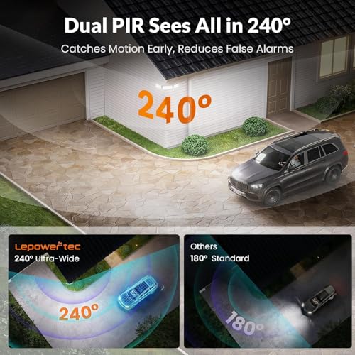 LEPOWER-TEC Zero Blind Spots Outdoor Security Light with 240° & 100ft Dual PIR Motion Sensor, 7000LM Adjustable Flood Light Brightness for Garage Driveway, Dusk to Dawn, IP65, Easy Hardwired Install by LEPOWER-TEC - Image 2