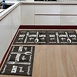Kitchen Rugs and Mats Set of 2 Eat Laugh Live Kitchen Fork Spoon Retro Wood Grain Kitchen Sink Mat,Non-Slip Area Runner Rug,Washable Floor Mat for Home Dining Room Office 20'x32'+20'x47'
