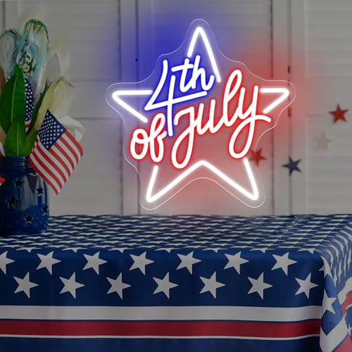 Image of Happy 4TH of July Decors Neon Sign Happy Independence Day Led Sign 4th of July Celebration Light Patriotic Welcome Memorial Day Decoration, 13 inchx13 inch