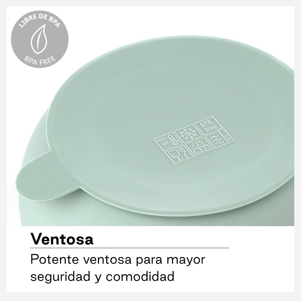 Jané Plato BLW Bebé de Silicona con Ventosa y Compartimentos, Libre BPA, Apto Microondas y Lavavajillas, Verde