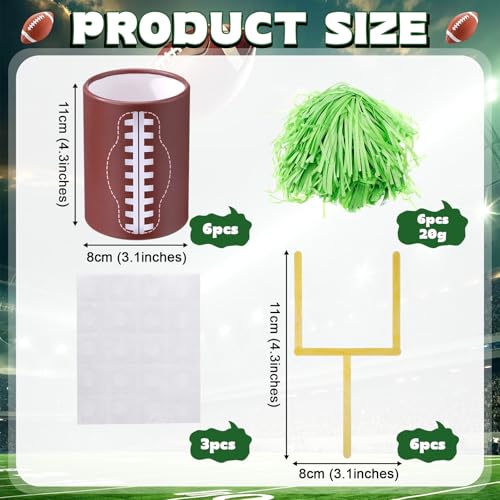JolliLudo 6 Set Football DIY Centerpiece Decoration Set Football Paper Vase Raffia and Rugby Goal Post Photo Holders with Adhesive Dot Sheets Table Topper Decoration for Sport Game Day Birthday