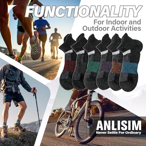 Image of 6 Pairs Merino Wool Ankle Running Hiking Socks Compression Support Breathable Thick Cushion No Show Socks for Women Men