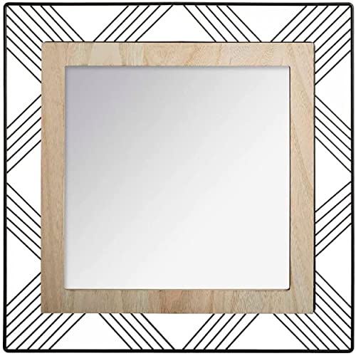 Espejo Pared Cuadrado de Metal y MDF, Espejos Originales y Modernos Decorativos. Decoración Dormitorio/Salón 45x45x1,5cm