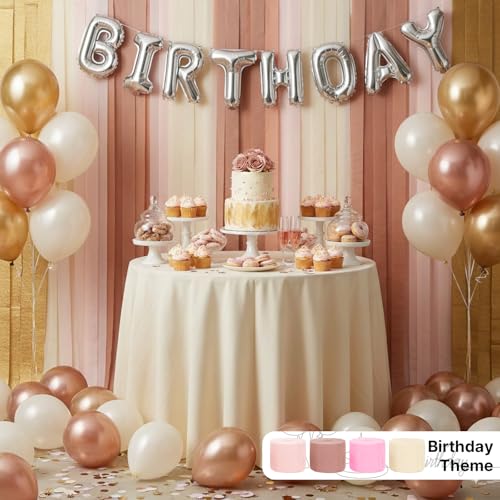 Image of PartyWoo Pink and Gold Crepe Paper Streamers 8pcs 656ft Pack of Baby Dusty Pink Gold Ivory White Crepe Paper Streamers for Birthday Baby Shower Graduation Wedding Bachelorette Party Decorations