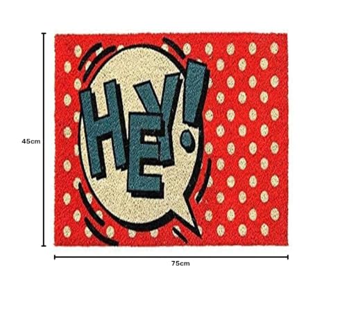 Image of Onlymat inchHey inch Printed Anti-Slip Doormat (Multicolor) Rectangular Shaped Entryway Rug Natural Coir Material with PVC Backing for Outdoor Entrance Home Multipurpose Mats Floor Door Hall Drawing Room Living Room (75cm x 45cm)