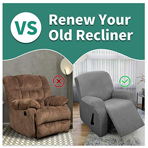 Yemyhom 4 Pieces Stretch Recliner Slipcover Latest Jacquard Recliner Chair Cover With Side Pocket Anti-Slip Fitted Recliner Cover Couch Furniture Protector With Elastic Bottom (Recliner, Light Gray) #TOP4