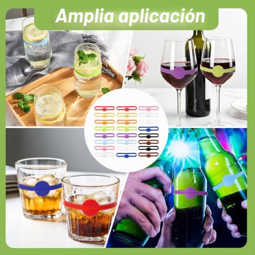Miniatura 6 de Cjmuqhehh Marcadores De Cristal Reutilizables De Silicona, Juego De 24 Etiquetas Para Nombre Para Vasos, Etiquetado Para Copas De Vino Y Decoración De Fiestas