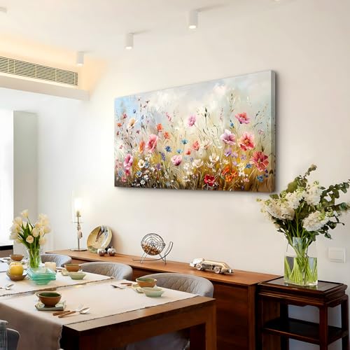 crmotu Large Wall Art for Living Room, Flower Market Botanical Prints, Floral Nature Decor Canvas Pictures, Meadow Wildflower Rustic Home Decorations, Modern Bedroom Farmhouse Wall Decor 24"X48"