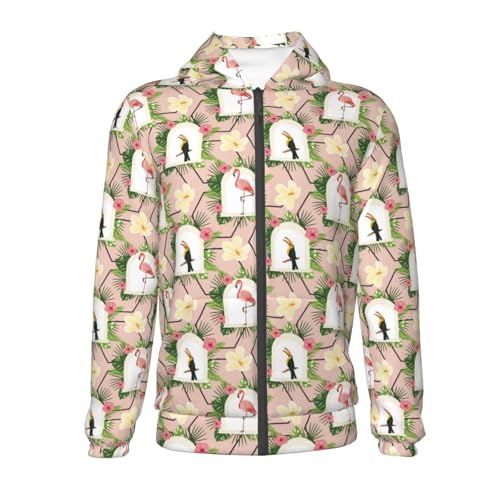 Flamingo and Toucan Kids Pullover Hoodies Boys Zip Up Sweatshirts Girls Athletic Clothes with Pocket2