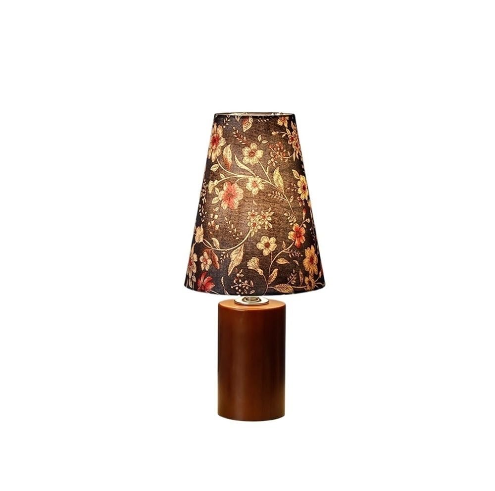 Xumh2024-3 Bedroom Accessories Retro Floral Table Lamp Bedroom Wooden Bedside Fabric Night Light Three-Color Change