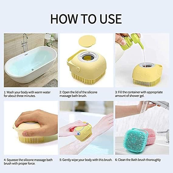 Image of Bindian Body Scrubber with Soap Dispenser Brush, Silicone Exfoliating Brushes, Soft Body Exfoliator, Bath Loofah for Babies, Kids, Women, Men and Pets, 1 Pcs Multicolor