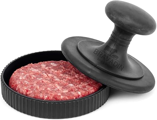 BRAVADIN - Prensa antiadherente de silicona para hamburguesas de 1/3 libras con 100 papeles para hamburguesas de 4.5 a 6 pulgadas con molde de
