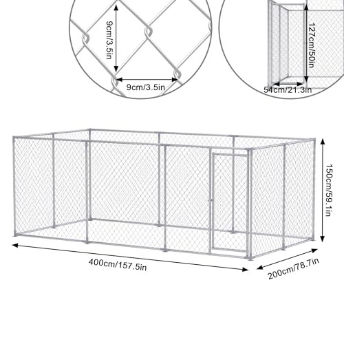FIVMEN Outdoor Hundezwinger 400x200x150 cm Groß Hundekäfig Hundehütte Hundehaus Verzinkter Stahl mit Abschließbarer Tür Hundezaun Hundeauslauf Draußen
