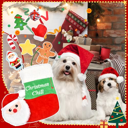 LECHONG 9 Pack Weihnachten Hundespielzeug Set, 8 gefüllte Hund Quietsche Spielzeug mit Hundespielzeug Lagerung Weihnachten Socke für kleine Hunde und Welpen, Weihnachten Spielzeug Geschenk für Hunde
