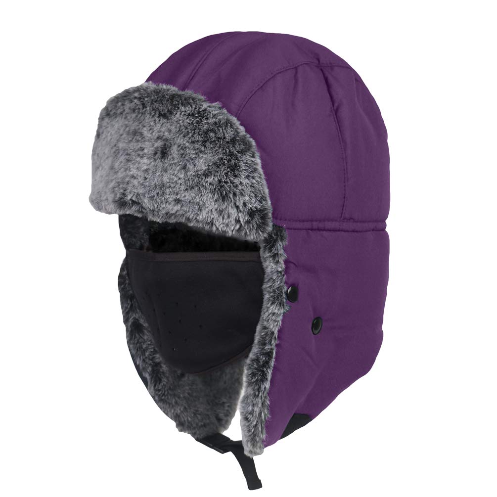 LaoZan Thermal Hat Winproof Thick Warm Cap Unisex Ski Snow Headwear Beanies Bomber Trapper Hats (Purple, 33 * 29cm)