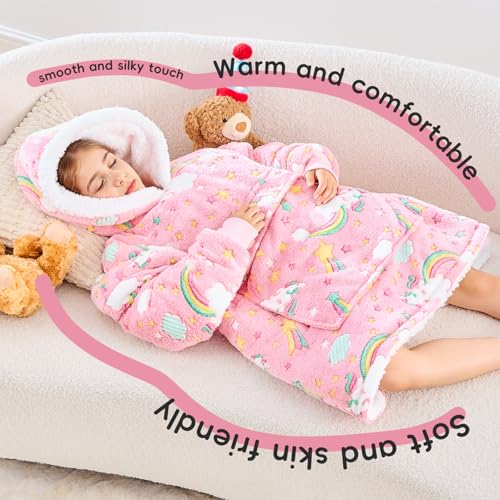 yescool Wearable Blanket Hoodie Kids Glow in the Dark, Oversized Blanket Sweatshirt with Sherpa Teen Girl Gifts for Kids,Girls, 8-15 Year Old Girl Boy Gift Warm Wearable Blankets, One Size, Rainbow