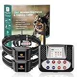 Wireless Dog Fence for 2 Dogs, 2-in-1 Electric Fence for Dogs, Wireless Dog Fence System with Big LCD Screen Remote, Electric Dog Fence Collar Adjustable & Waterproof, Wireless Fence for All Dogs