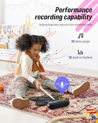 Donner Electric Drum Set for Kids, 9 Pads Roll-Up Electronic Drum, DED-20Q - image 4