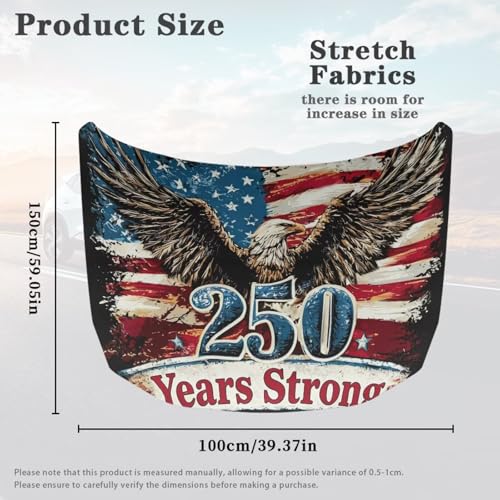 Image of 250 Years Eagle American Flag Print Car Hood Cover Auto Hood Flag Design, 59.05 inchx39.37 inch, Engine Cover Premium Sublimation Print Car Hood Flag with Elastic Band
