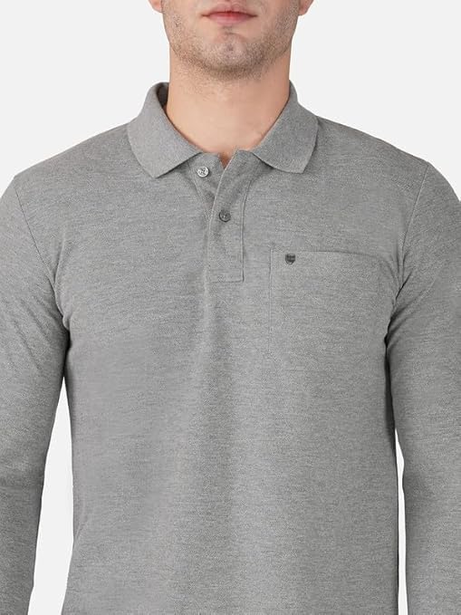 Image of Men's Cotton-Rich Full-Sleeve Polo T-Shirt with Pocket Premium Pique Fabric Casual & Stylish