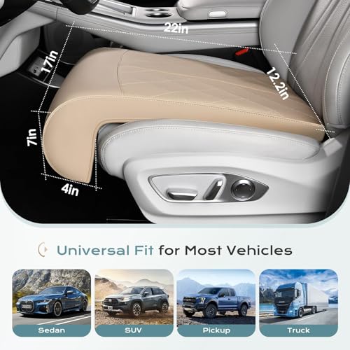 Image of Coverado Car Seat Leg Extension Support Pad, Waterproof Leather Leg Extender Cushuon for Car Seats Office Chairs, Universal Car Seat Cushions Fit for Most Vehicles (Beige)