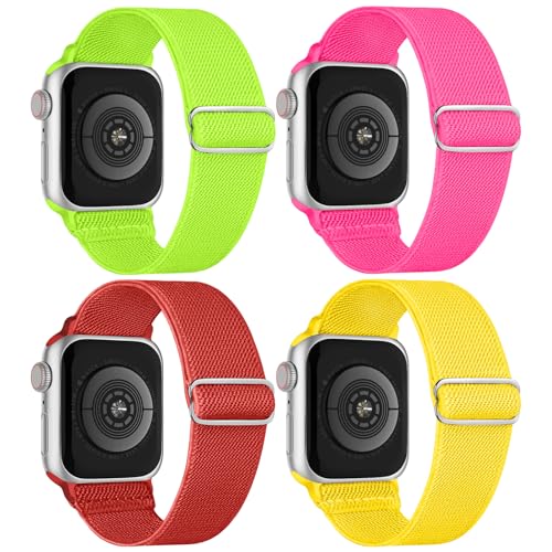 Image of 4 Pack Stretchy Solo Loop Compatible with Apple Watch Bands 38mm 40mm 41mm 42mm 44mm 45mm 46mm 49mm Women Men, Sport Nylon Elastic Straps Wristbands for iWatch Series 11 10 9 8 7 6 5 4 11 Ultra /SE 3 2