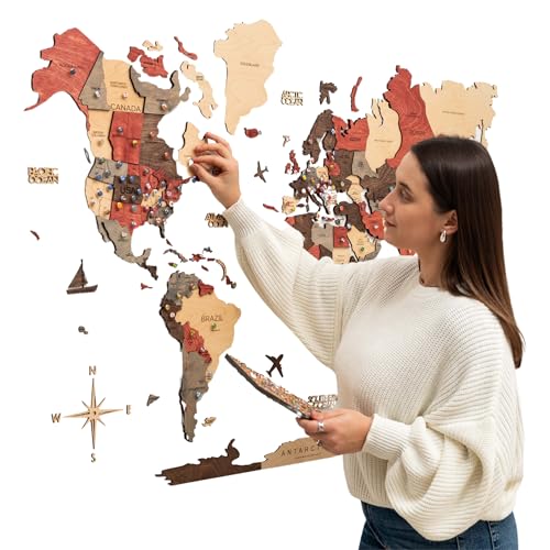 Image of Enjoy The Wood 3D Wooden World Map Wall Art (Fusion, 2XL) | Large Travel Map with Pins for Art Decor, Decorative Map of the World for Home, Office Travel Wall Art Housewarming Gift Idea