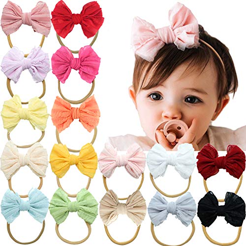 JOYOYO 16 Colors Baby Girl's Headbands with 4 Inch Bows Soft Nylon Headbands for Newborn Infant Toddler Photographic Accessories