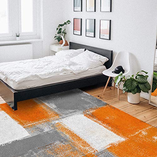 Olivefox Rugs Abstract Geometric Oil Painting Orange Non-Slip Stain-Proof Accent Area Rug For Bedroom Living Room Home Decoration, 3X5 Feet Soft Rectangle Carpet Super Absorbent #TOP7