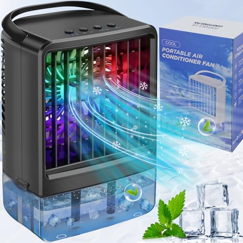 Portable Air Conditioners Fan with 800ml Water Tank - Mini Personal Fan for Desk & Bedroom, 3-Speed with Timer, USB Powered Quiet Cooling Fan with LED Light for Home Office Car (7.2×5.2×10.8 inches)