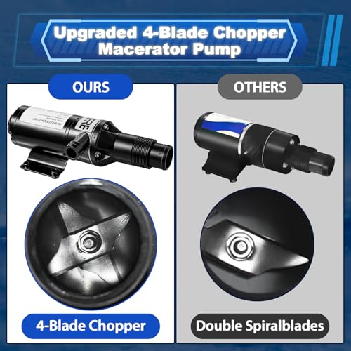 Image of 2026 Upgraded 4-Blade Chopper Macerator Pump,12V DC Macerator Pump 18590-2092,43 L /min Waste Transfer | Dry-Run Protection | Self-Priming Up to 5 Ft, For RV Boat Yacht