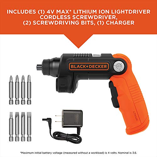 BLACK+DECKER 4V MAX Cordless Screwdriver with LED Light (BDCSFL20C)