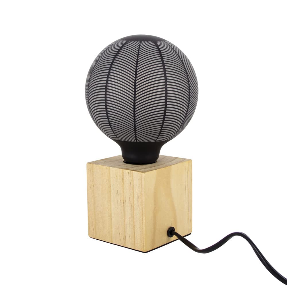 Lampada Da Tavolo A Cubo In Legno – Compatibile E27, Massimo 60W, Finitura Naturale