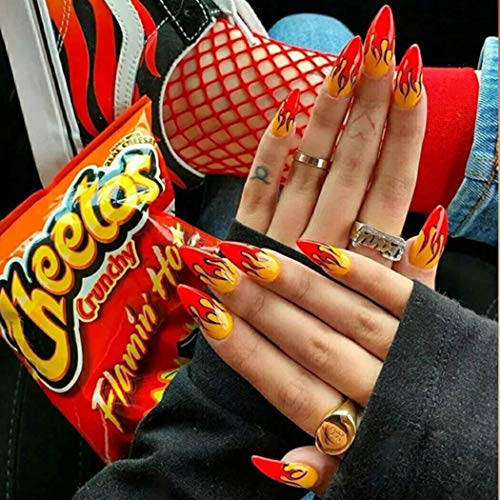 Bmirth Flame Press on Nails Long Fake Nails Stilleto Full Cover Acrylic Nails Glossy False Nails for Women and Teen Girls (style 1)