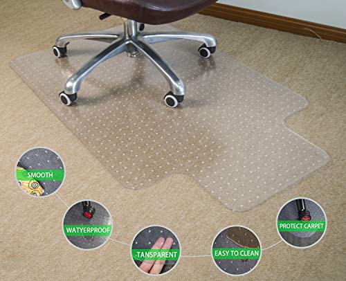 100Pointone Chair Mats For Carpeted Floors - 48'' X 30'' 0.09'' Thick Transparent Floor Mats For Flat Low And No Pile Carpet, With Grippers (48'' X 30'' With Lip) #TOP5