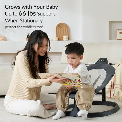 Image of VaVaSoo 2-in-1 Electric Baby Swing, Dual-Arm Support for Enhanced Stability,3 Swing Motions & 8 Soothing Sounds, Toddler Seat up to 66 lbs, Infant Swing with Remote,AC Adapter, Dark Grey
