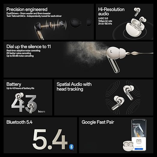 Image of Orginal for OnePlus Buds 3 Pro Bluetooth Earbuds with Dual Drivers, Dual DAC Audio, 50dB Adaptive ANC, AI Translator, Low Latency Gaming for Mobile Laptop Smart TV (Black)