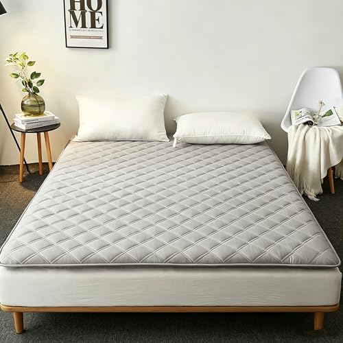 BK&MF Sobrecolchón Grueso Antideslizante, Cubierta Acolchada Suave Transpirable, colchón Plegable Alivia presión para Dormitorio hogar Dormitorio,Gris,90x200cm(35x79inch)