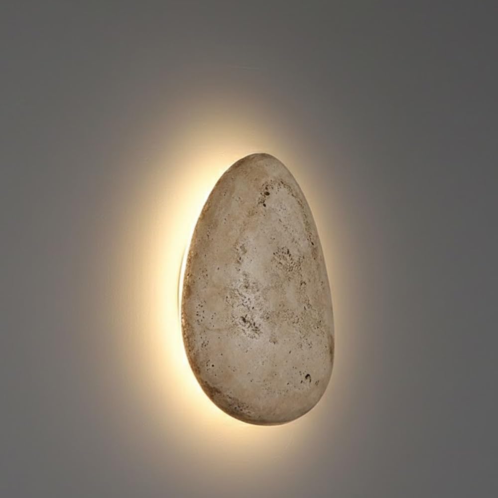 NHPJFDC Modern Travertine Wall Sconce Lighting, Natural Stone Pebble Wall Light Fixture, Minimalist Organic Sconce for Bedroom Bedside, Living Room, Hallway, Cream Style Decor(19cm (7.48"))