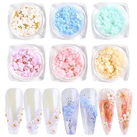 6 Box 3D Blumen Nagelkunst Charms, Acryl Blumen Nagel Strass Cover