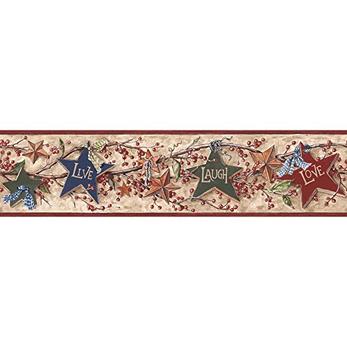 York Wallcoverings Border Book Star Berry Border, Tan/Burgundy