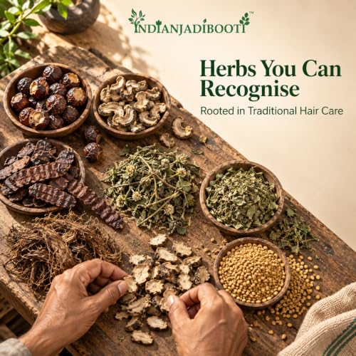 Image of IndianJadiBooti 8-in-1 Herbal Hair Care Combo Powder (450g Total) | Reetha, Amla, Shikakai, Bhringraj, Brahmi Mix | Ayurvedic Hair Mask & Natural Shampoo for Hair Fall Control, Growth & Dandruff | Chemical-Free DIY Kit